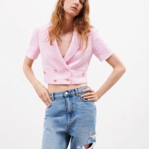 Zara BUTTONED TEXTURED WEAVE BLAZER